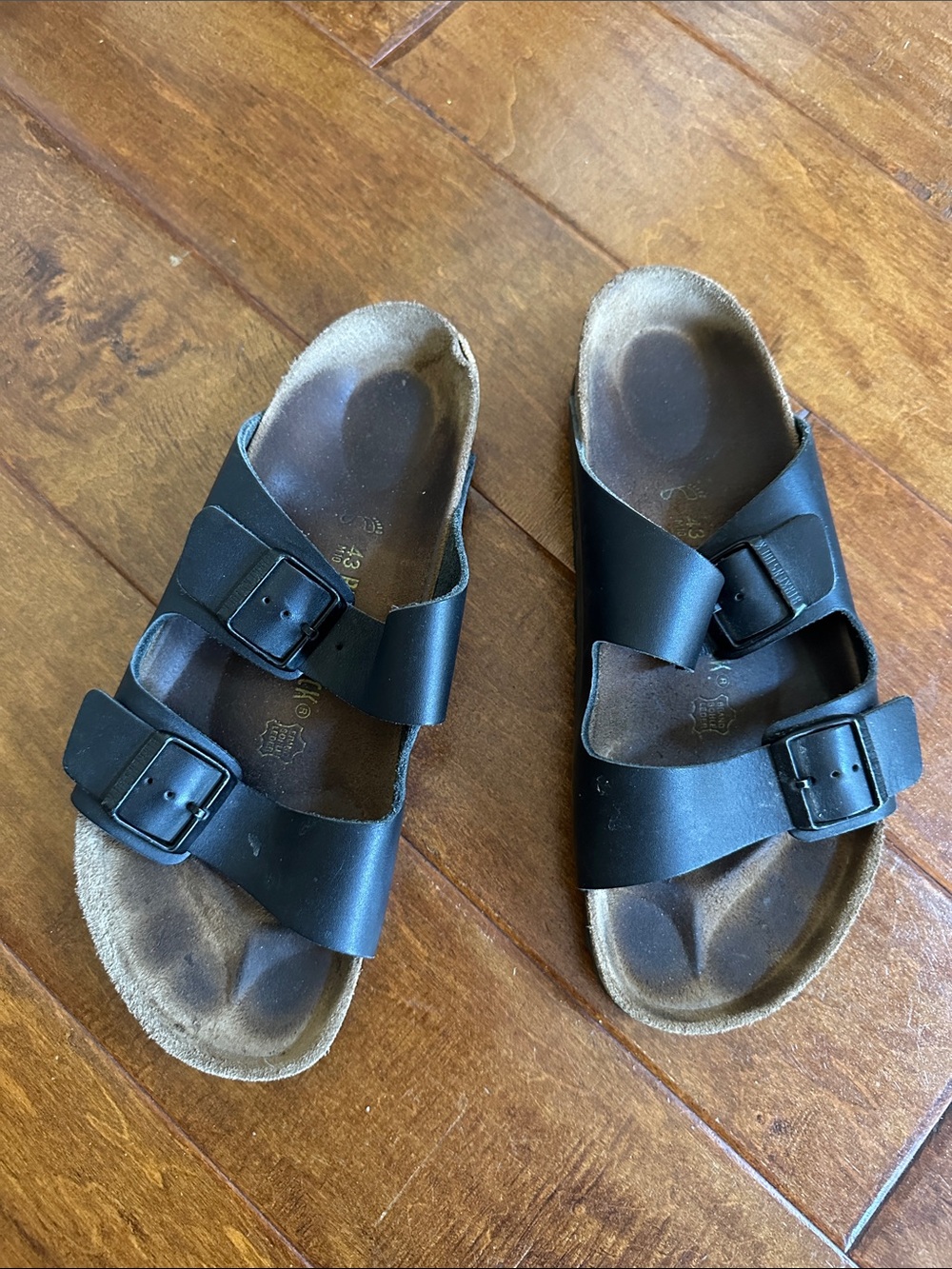 Birkenstock Men EU 43 US 10 10.5 Black Leather Arizona Sandals Slides Shoes